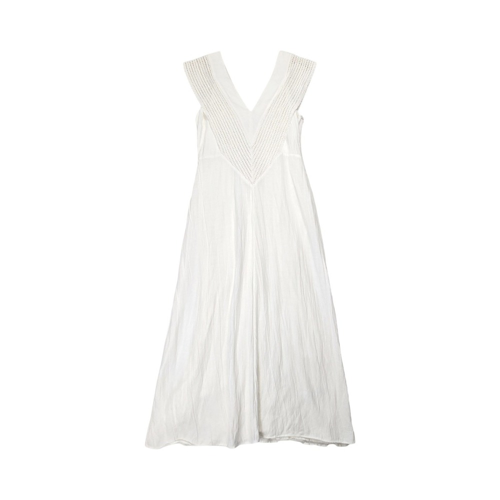 Massimo Dutti White Crochet V-Neck Sleeveless Maxi Dress Cotton SM Bridal Beach